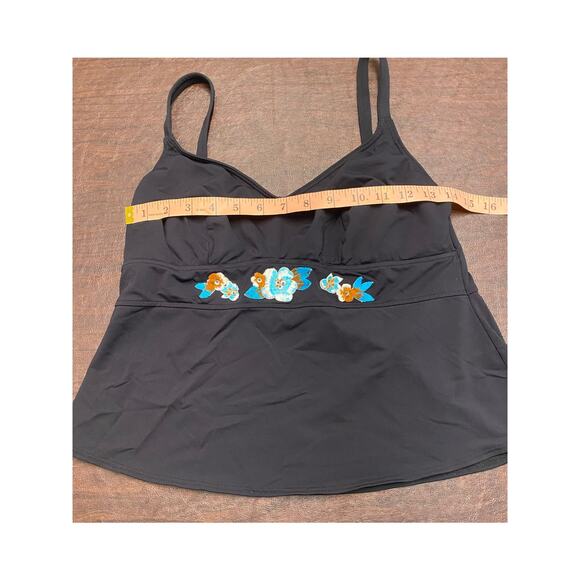 Coco Reef 34DD Black Tankini Top Embroidered Sequin Blue Floral Adjustable Strap - Picture 5 of 9